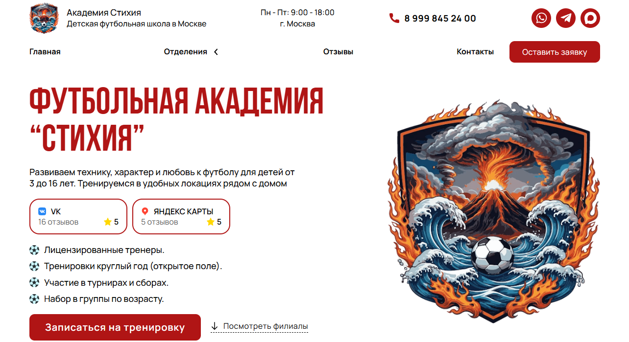Первый экран главной страницы academy-stihiya.ru